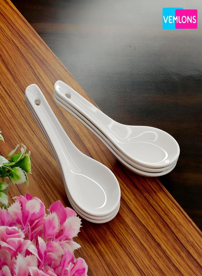Vemlons Soup Spoons Soup Spoons Set of 6 Piece/Ceramic Soup Spoon Set(White) - Image 3